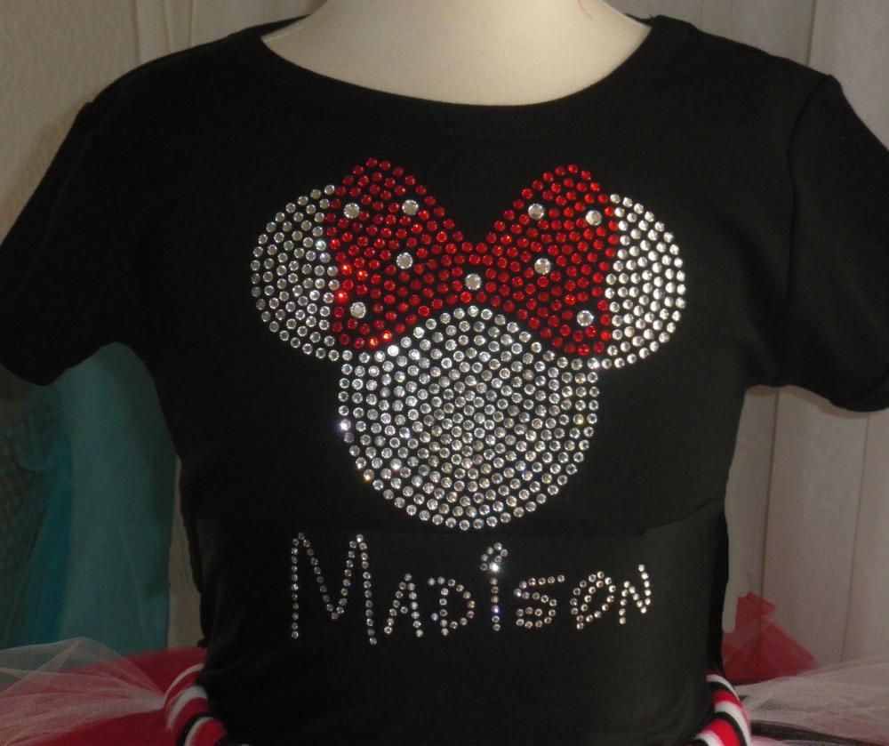 8.5" Red Clear Minnie Mouse Iron On Rhinestone Transfer For Disney T